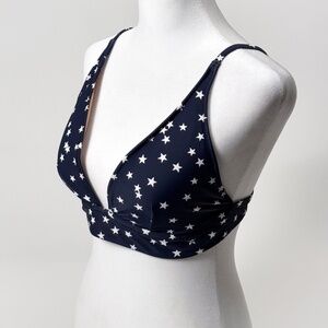 ⭐ J.Crew Triangle Bikini Top Black with White Stars Size Medium - Retail: $70